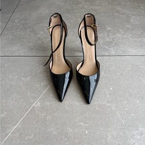 Stuart Weitzman Black Patent Leather Pointed Slingback Pumps
